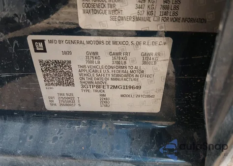 2021 GMC Sierra 1500 2Wd Short Box Denali z USA, uszkodzony, nr VIN 3GTP8FET2MG119649